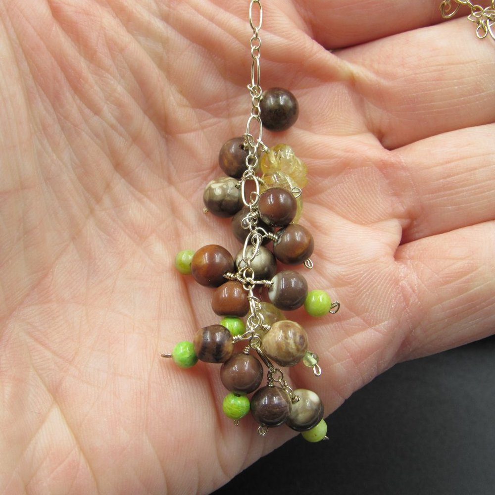 22" Sterling Silver Long Rustic Multiple Stones N… - image 3